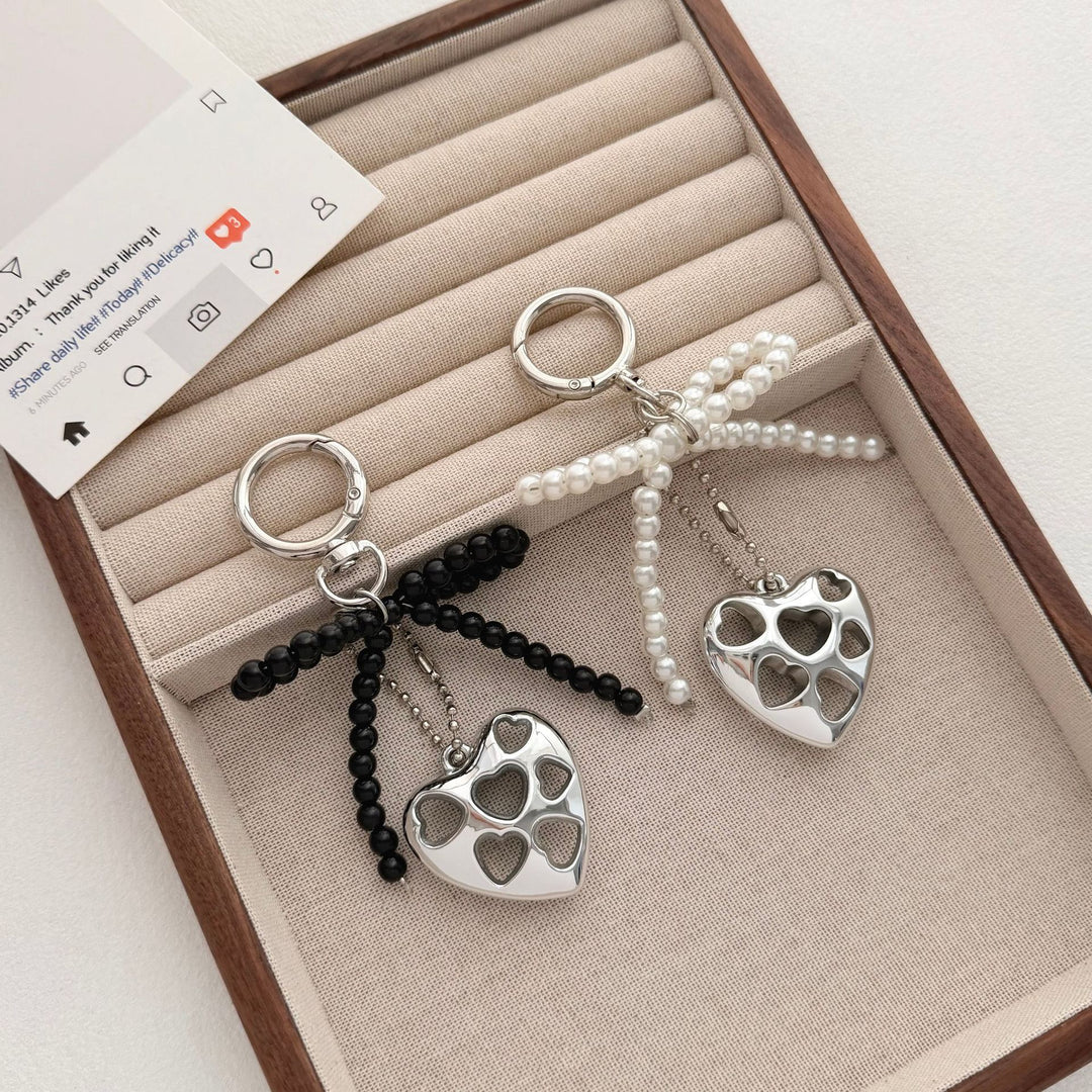 Heart-Shaped Charm Keychain with Beaded Bow Kalsten