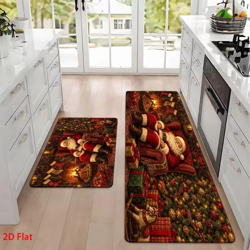Christmas-Themed Kitchen Mat Set