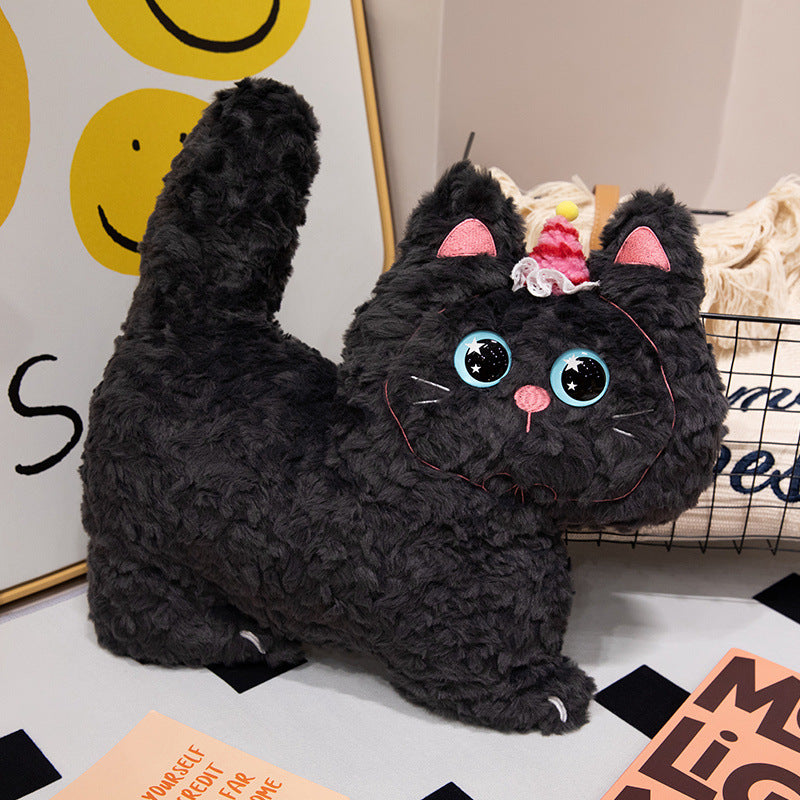 Plush cat cuddle pillow with large glitter eyes