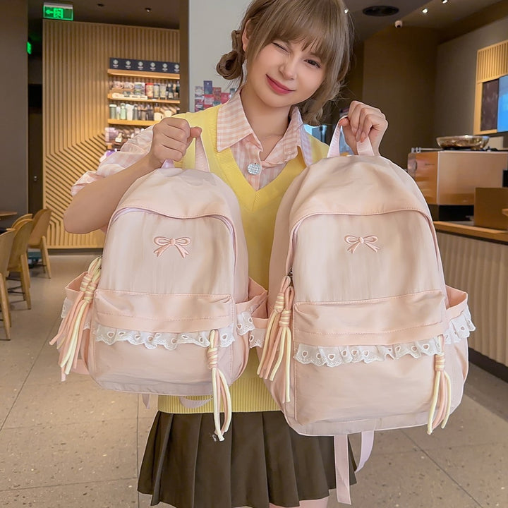 Stylish Embroidered Bow-Accent Backpack Kalsten