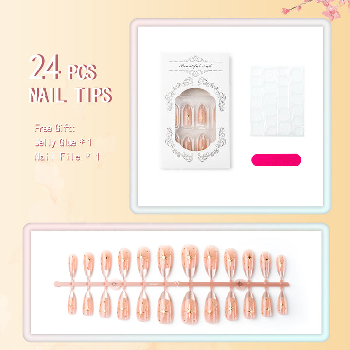 Elegant Star-Embellished Press-On Nail Art