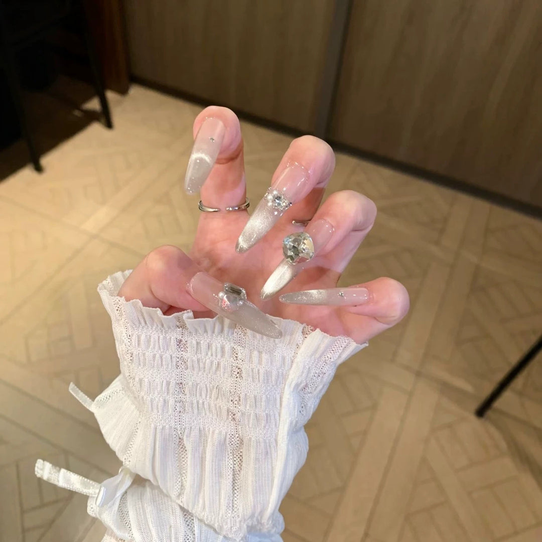 Rhinestone-Accented Stiletto Nail Extensions