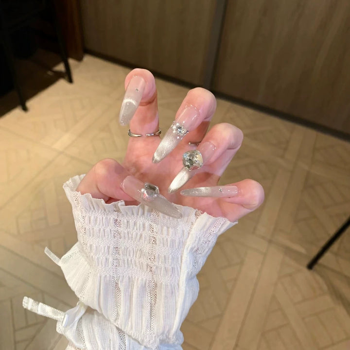 Rhinestone-Accented Stiletto Nail Extensions