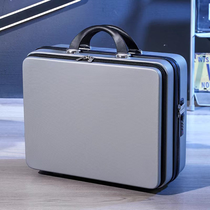 compact hard-shell travel vanity makeup case with TSA combination lock and dual-zip compartments Kalsten