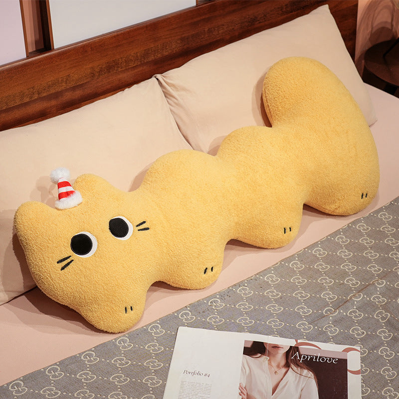 Extra-long plush body pillow in cat shape with neck support