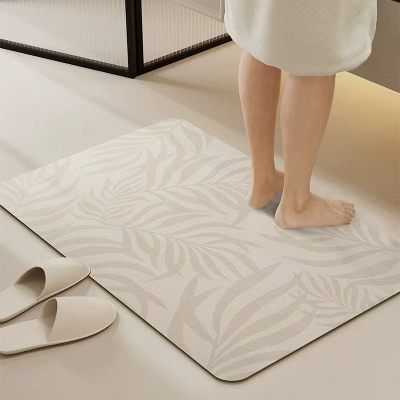 Decorative Leaf Print Bathroom Mat for Home