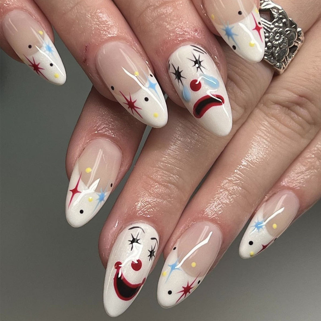 Artistic Clown-Themed Stiletto Nail Art Kalsten
