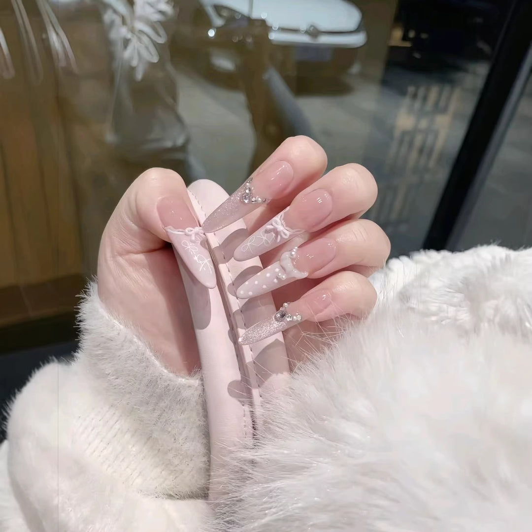 Crystal-Accent Long Stiletto Nail Extensions