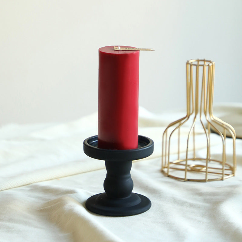 Short Pedestal Pillar Candle Holder with Wide Drip Tray
