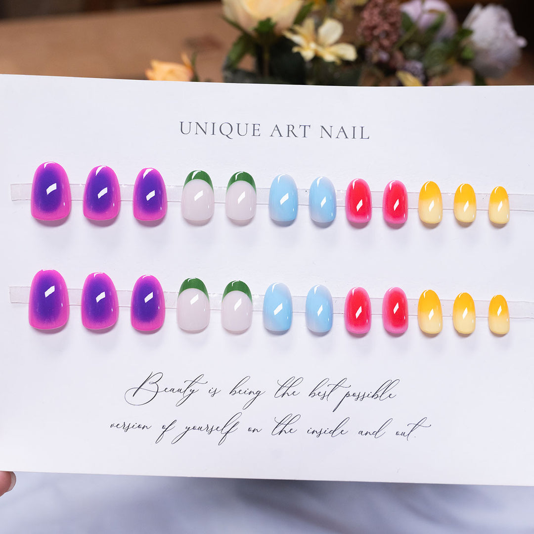 Creative Multi-Gradient Press-On Nail Art