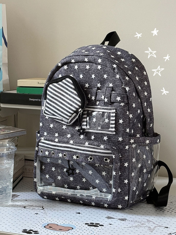 Stylish Multi-Pocket Clear Panel Backpack Kalsten