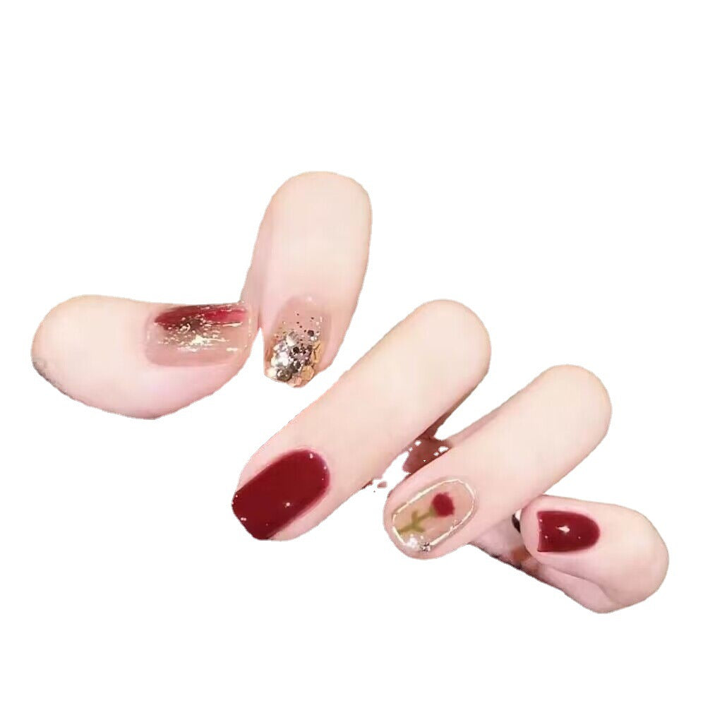 Decorative Press-On Nail Art Set with Glitter and Floral Accents Kalsten