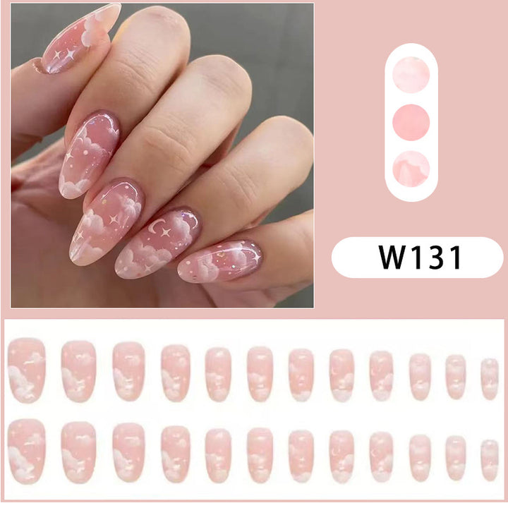 Artistic Press-On Nail Tips with Cloud Design