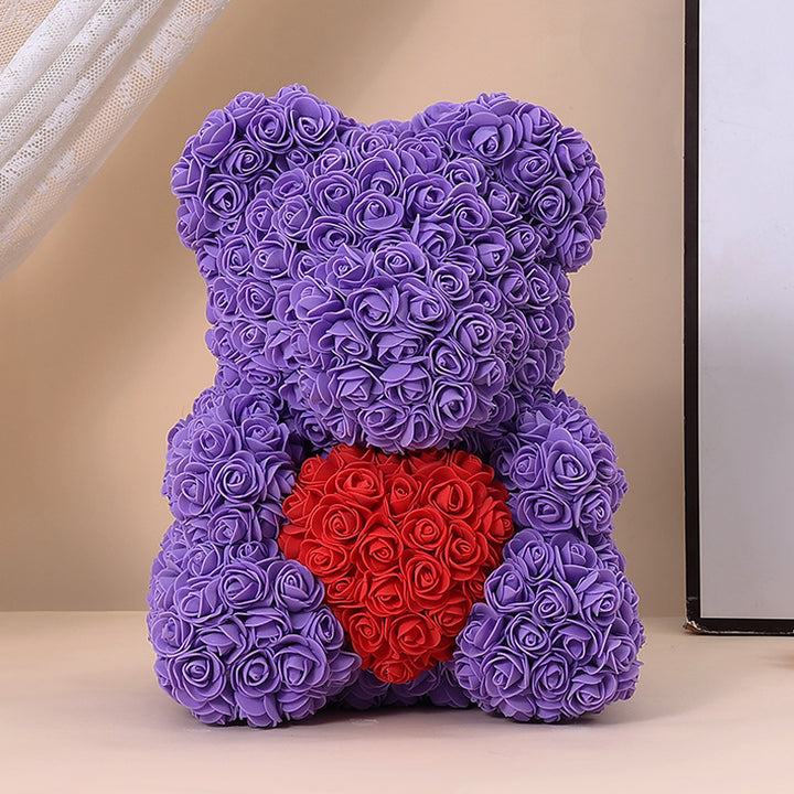 Handcrafted Rose-Foam Teddy Bear Gift Sculpture With Heart Accent