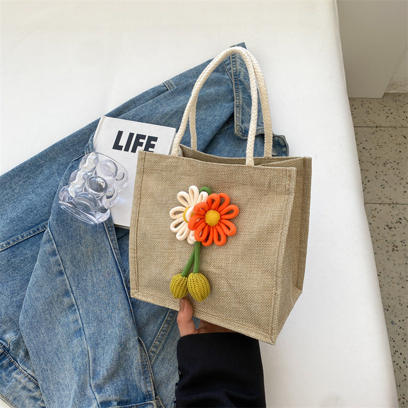 Decorative Floral Accent Tote Bag