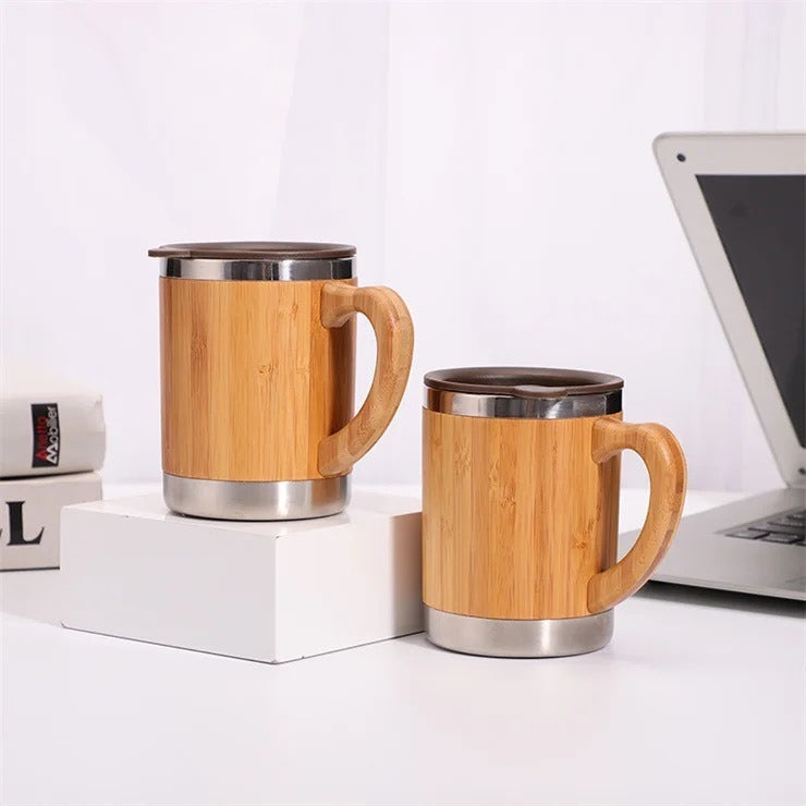 Women sustainable insulated coffee mug with wooden handle Kalsten