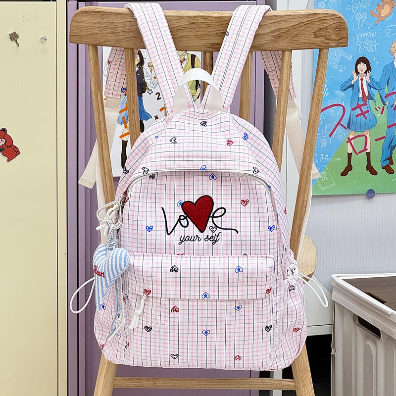 Embroidered Heart-Themed Casual Backpack Kalsten