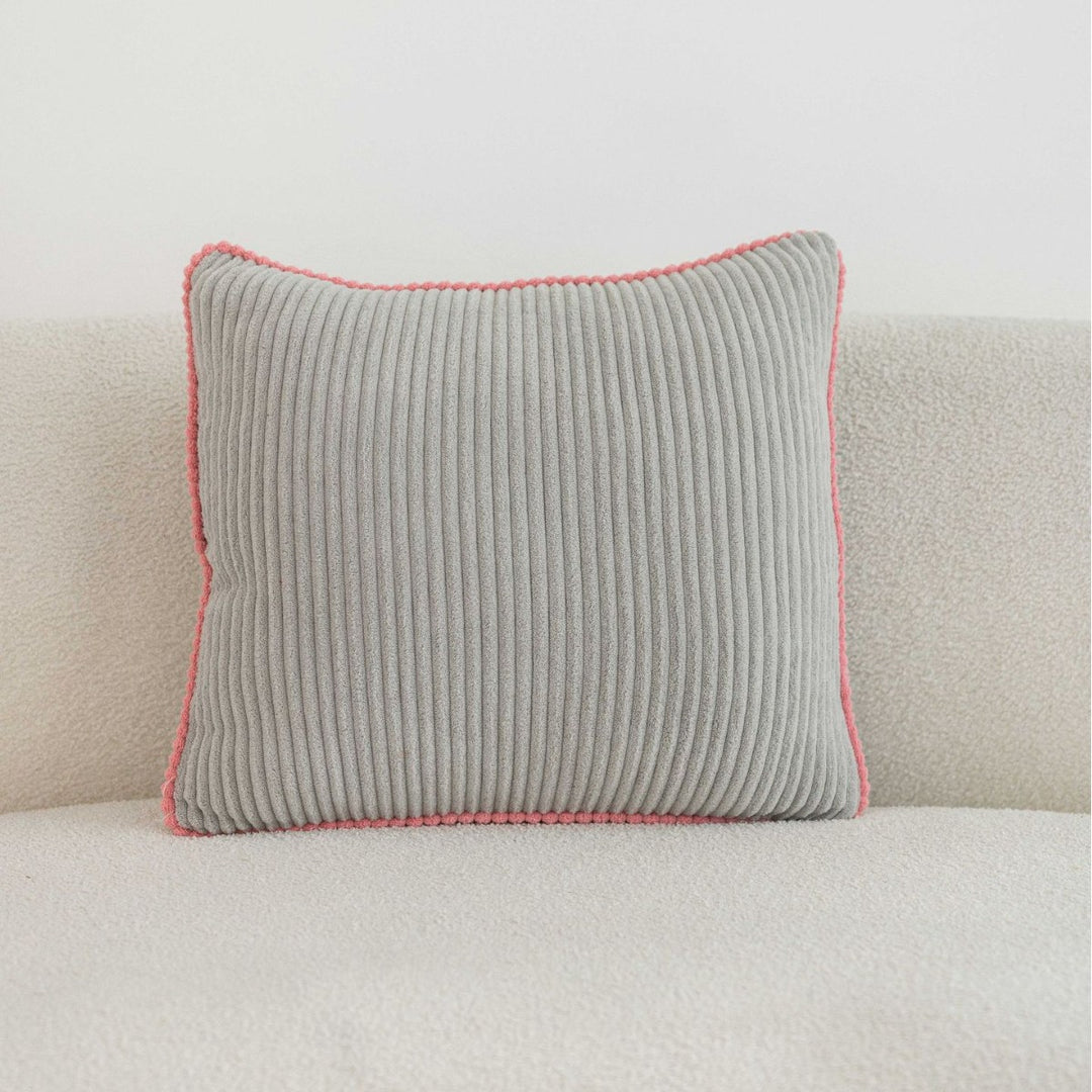 Ribbed Corduroy Square Throw Pillow with Scalloped Edge