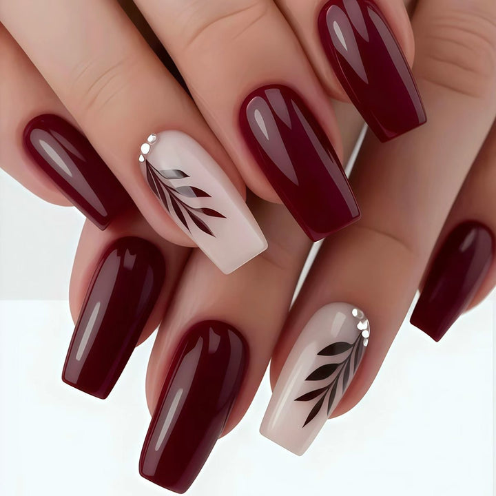 Elegant Leaf-Design Acrylic Nail Art Kalsten