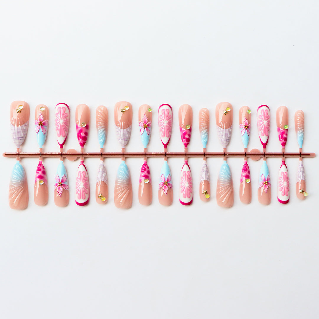 Artistic Resin Floral Press-On Nail Set
