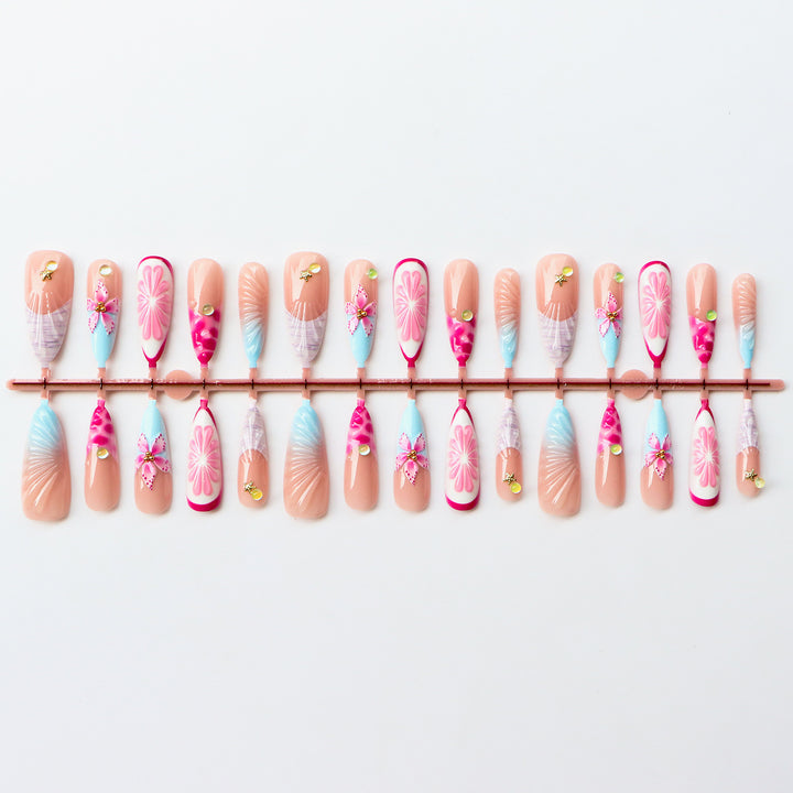 Artistic Resin Floral Press-On Nail Set