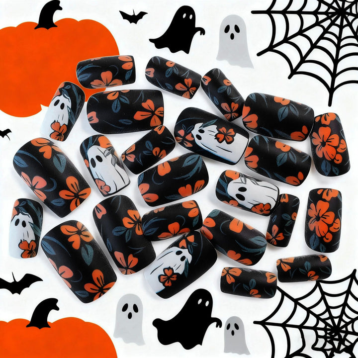 Artistic Floral Ghost-Themed Nail Art Enhancements Kalsten