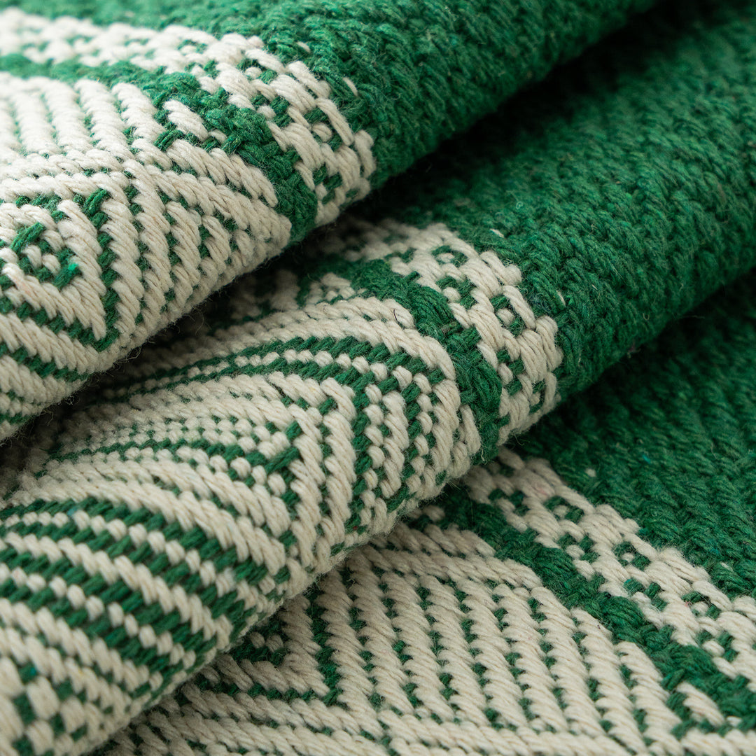 Woven rectangular table mats in a set with ethnic geometric pattern and easy-care cotton blend