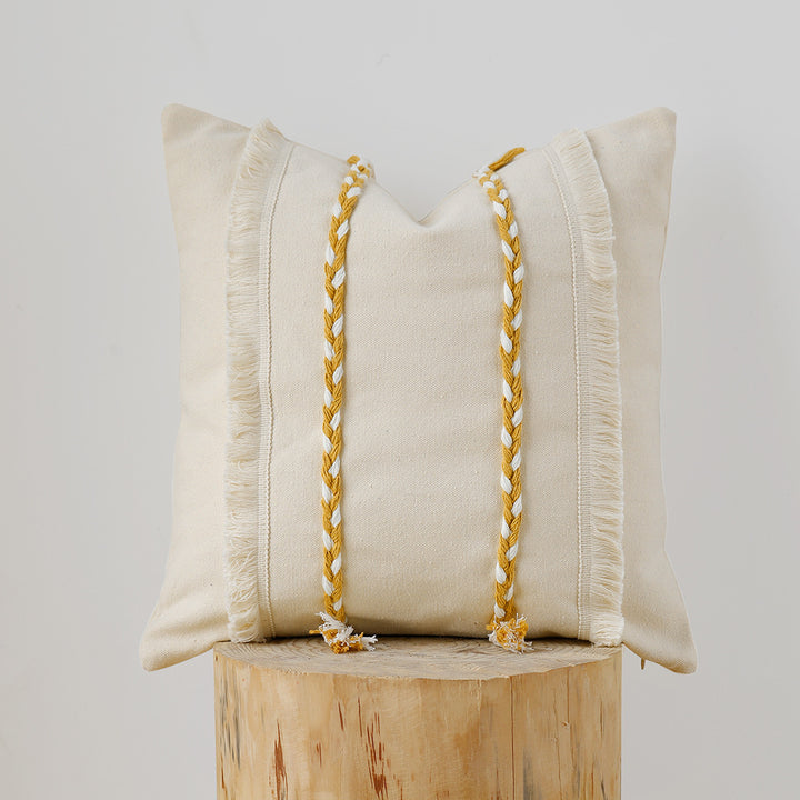 Premium cushion cover made of cotton-linen with triple decorative cord and fringes