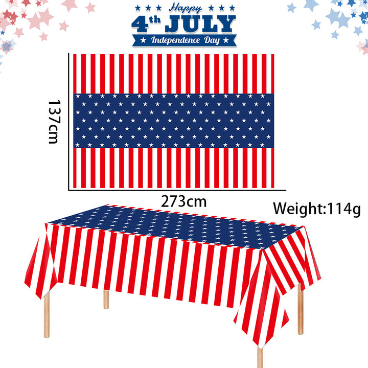 Independence Day Festive Vinyl Rectangular Tablecloth with Star Border Pattern Kalsten