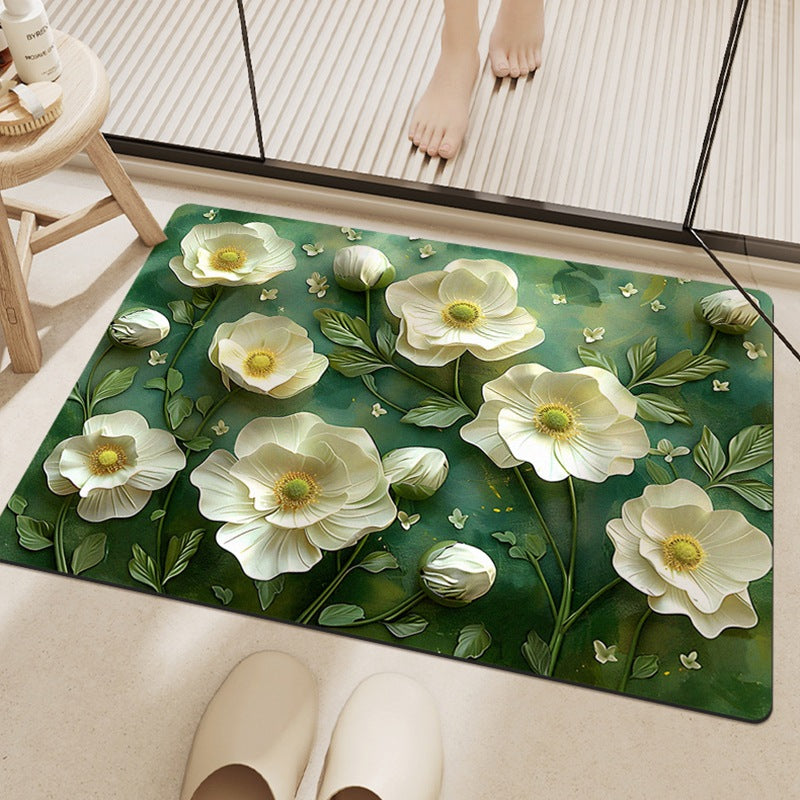 Artistic Floral Design Bathroom Mat