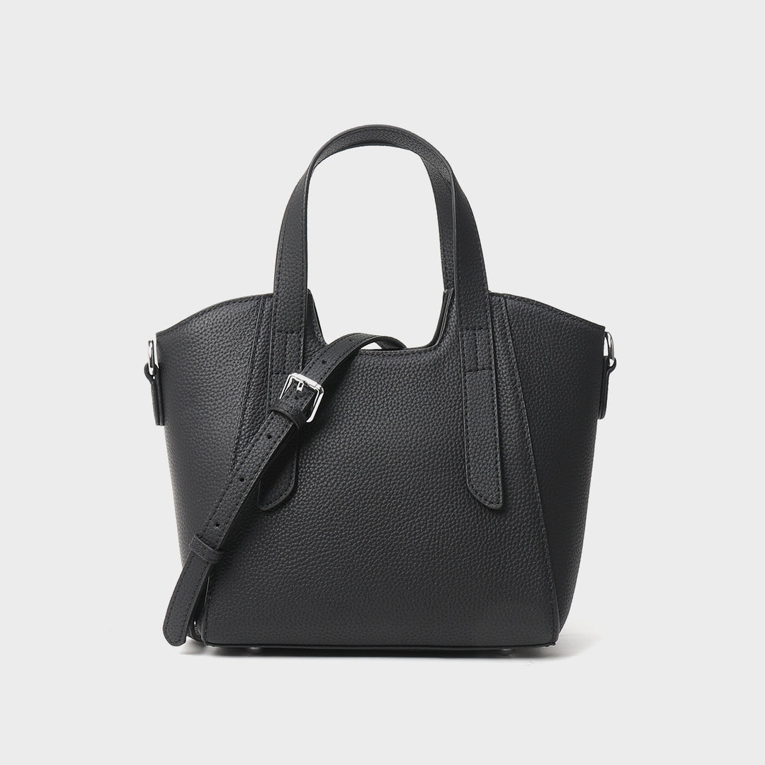 Small Structured Pebbled Leather Top-Handle Tote with Detachable Strap