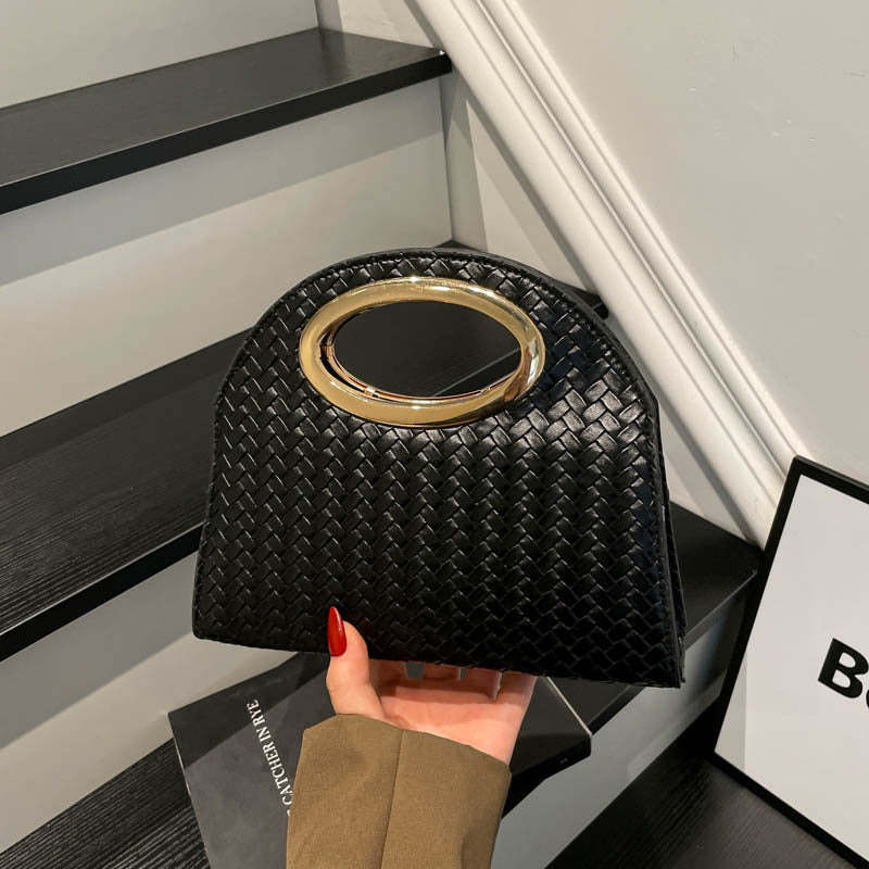 Woven Handheld Tote Bag with Gold Accent