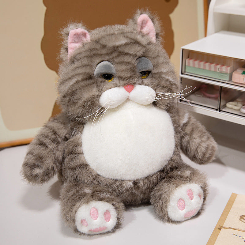 Chubby Plush Tabby Cat Sitting Cuddler with Embroidered Face, Whiskers & Bean-Fill Base Kalsten