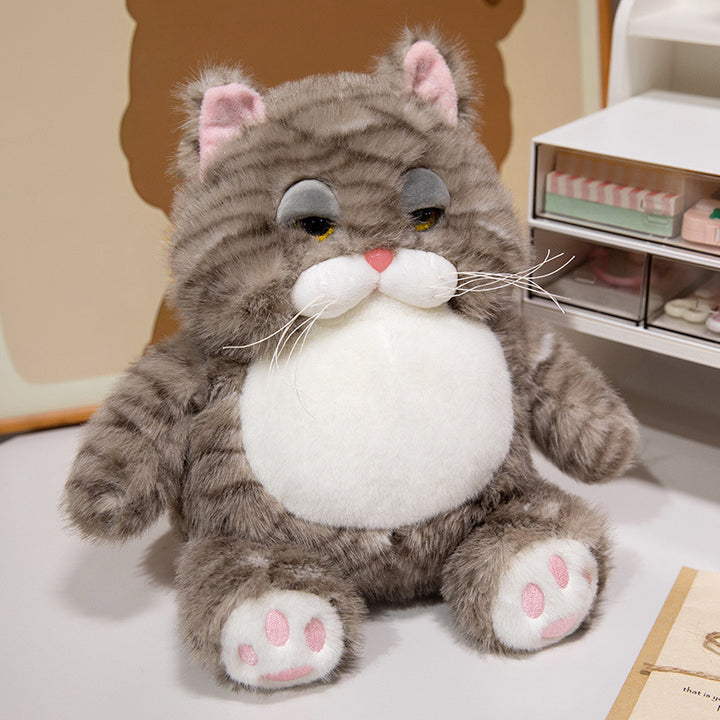 Chubby Plush Tabby Cat Sitting Cuddler with Embroidered Face, Whiskers & Bean-Fill Base Kalsten