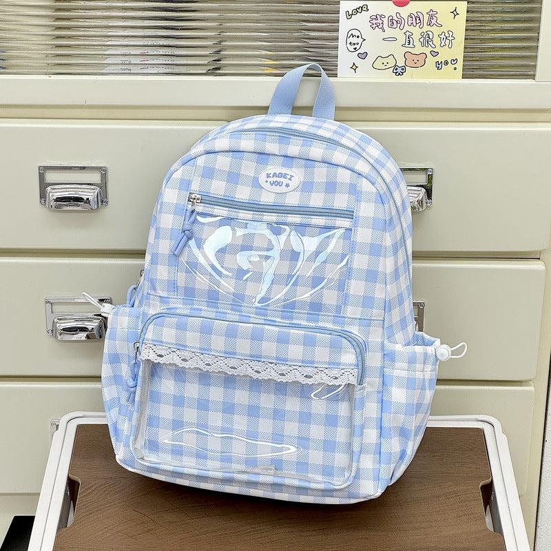 Transparent Front Pocket Checkered Backpack Kalsten