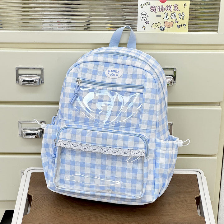 Transparent Front Pocket Checkered Backpack Kalsten