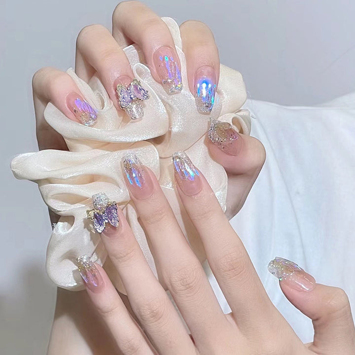 Acrylic Nail Set with Glitter and 3D Butterfly Decorations Kalsten