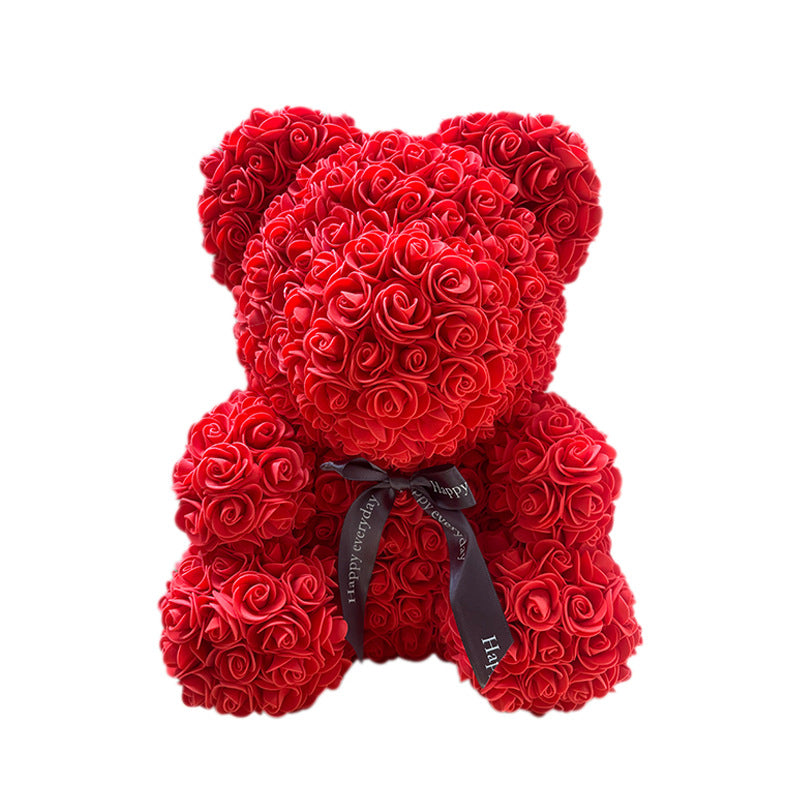 Handcrafted Rose-Foam Teddy Bear Gift Sculpture With Heart Accent