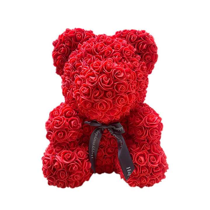 Handcrafted Rose-Foam Teddy Bear Gift Sculpture With Heart Accent