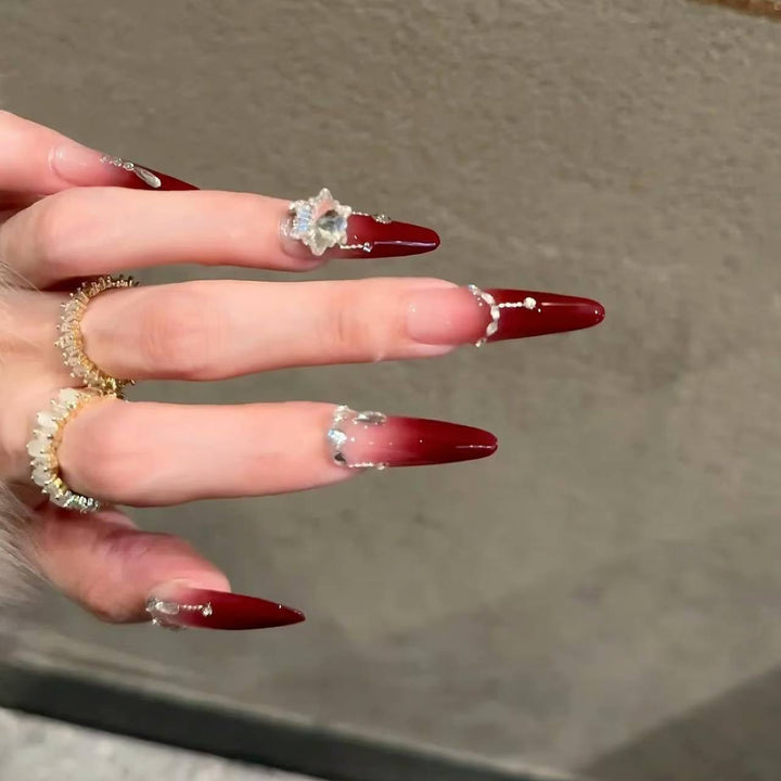 Glamorous Crystal-Embellished Stiletto Nail Extensions