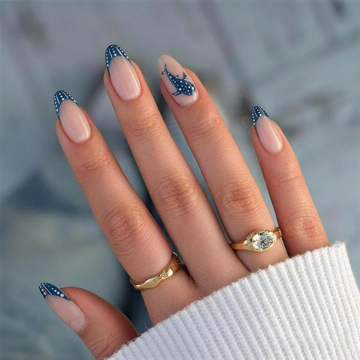Artistic Press-On Nail Set with Marine Life Design