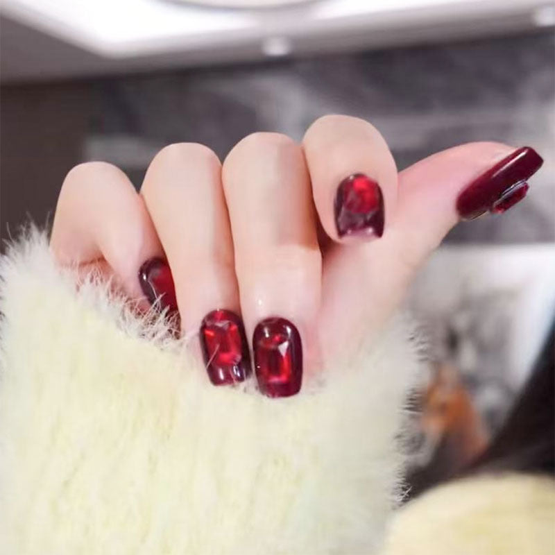 Premium Glossy Press-On Nail Set with Rhinestone Accents
