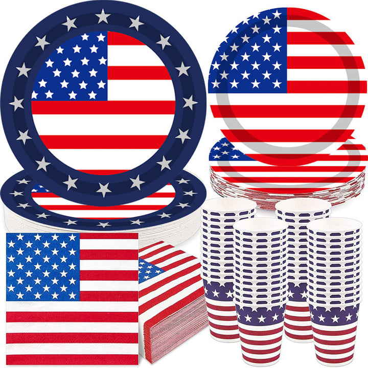 Unisex nan patriotic disposable tableware set with star border paper plates cups napkins Kalsten