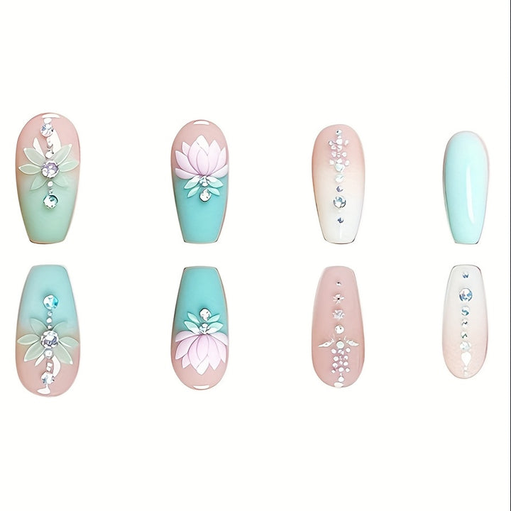 Floral and Gemstone Nail Art Extensions Kalsten