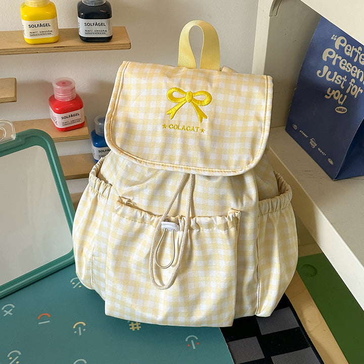 Charming Checked Drawstring School Backpack
