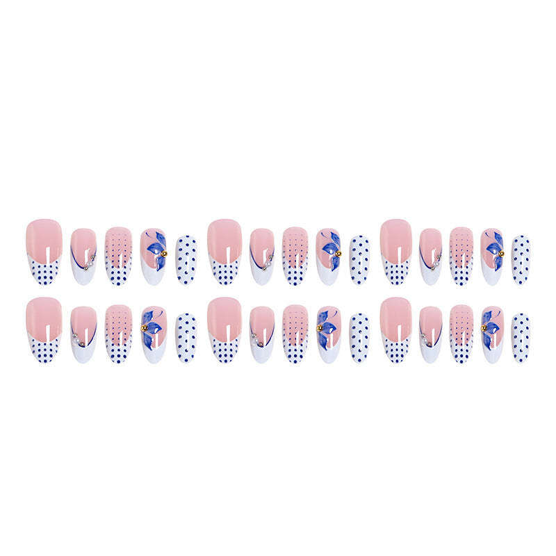 Artificial Nail Set with Decorative Polka Dots and Floral Accents Kalsten