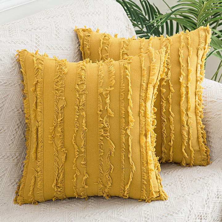 Decorative Fringed Textured Throw Pillow Cover Pair