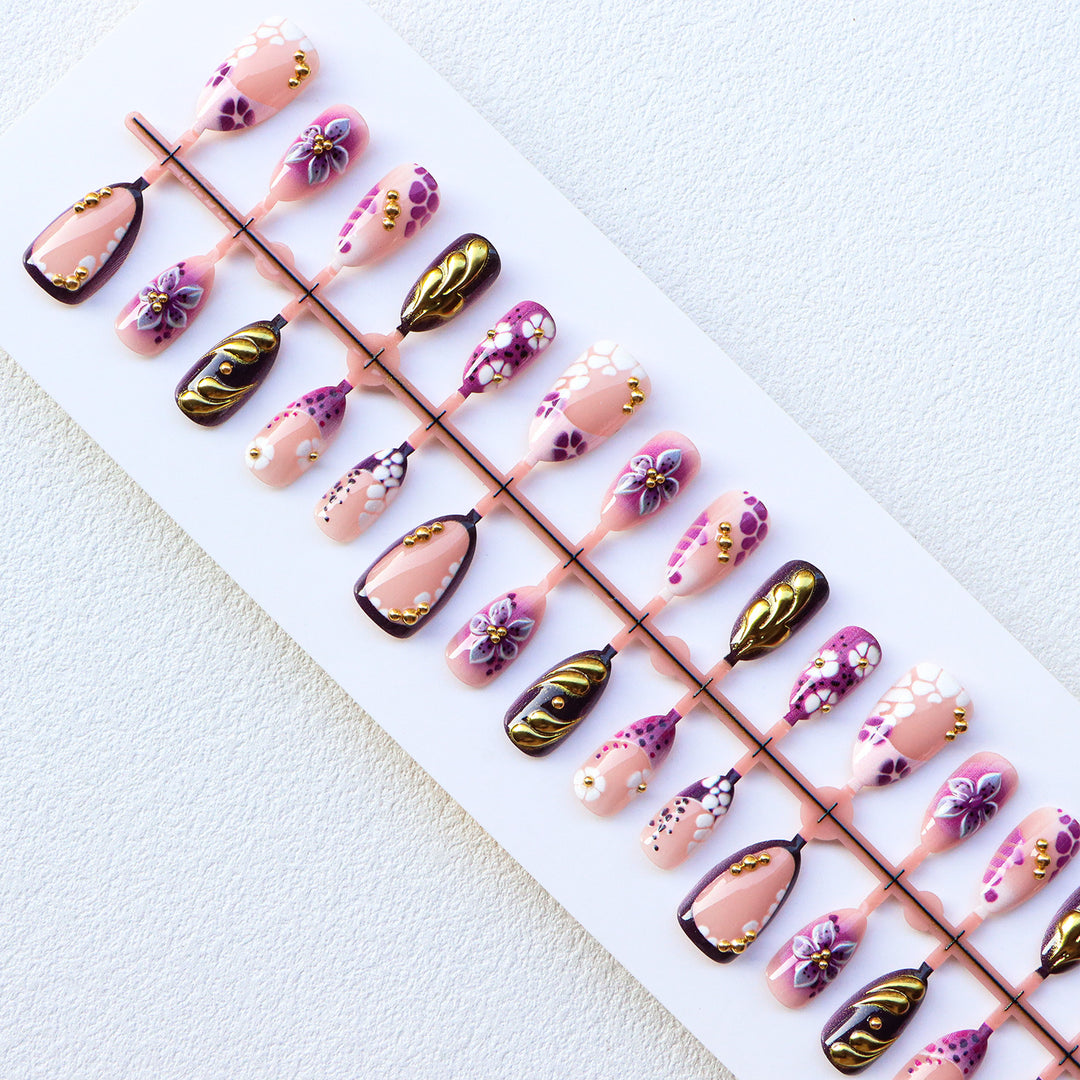 Artistic Floral Embellished Press-On Nails