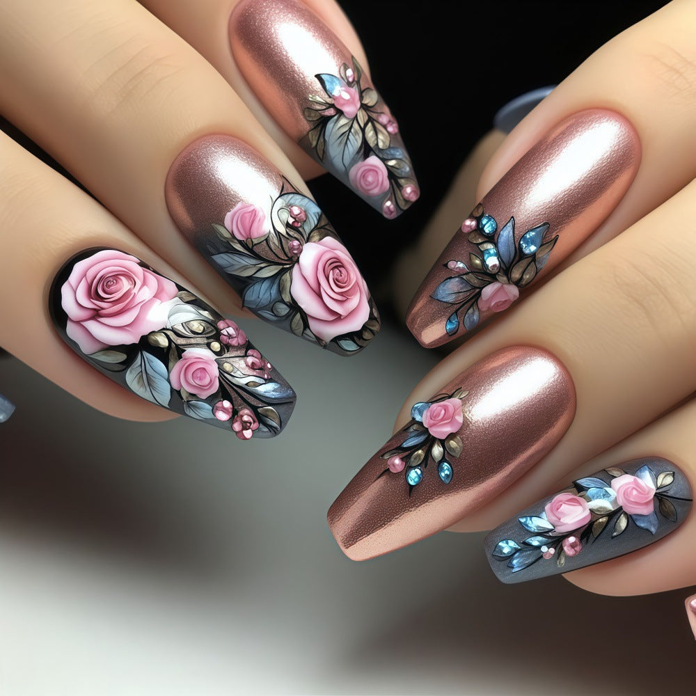 Artificial nails with floral rose pattern Kalsten