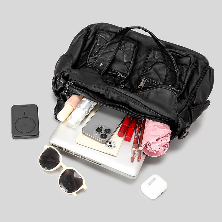 Multi-Pocket Faux Leather Shoulder Bag